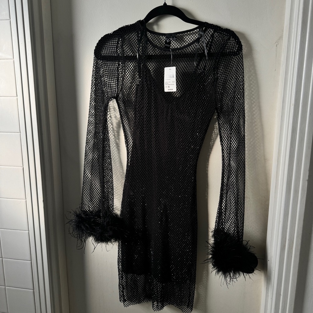 NWT Windsor Penelope Rhinestone Feather-Trim Party Dress